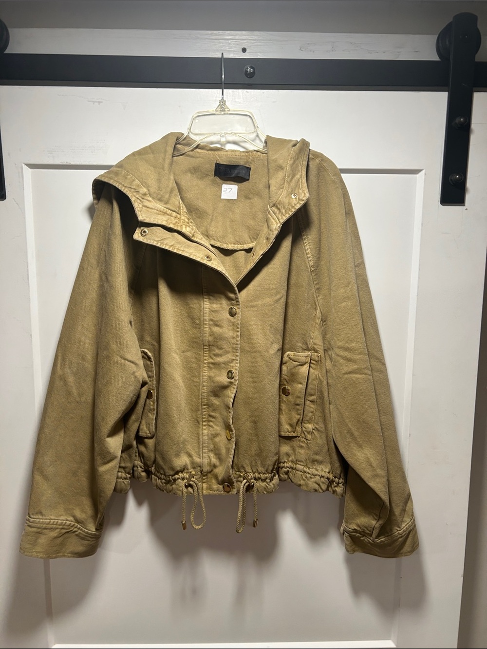 Zara Khaki Hooded Utility Jacket with Drawstring Waist